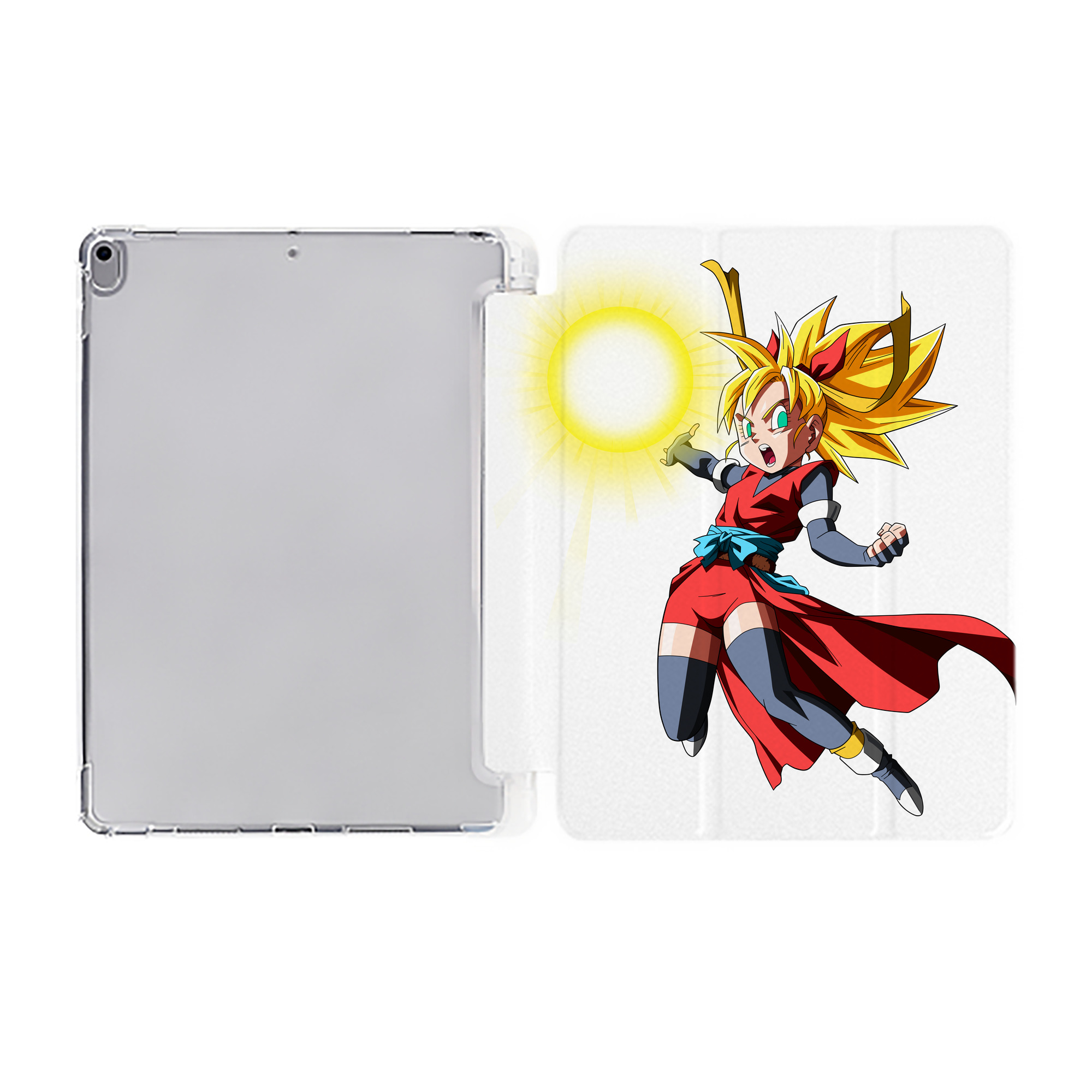 （画像用） ドラゴンボール カリフラ DRAGON BALL Caulifla IPad ケース ペン収納付き 三つ折りスタンド PUレザー×シリコン 対応機種9.5/10.5/10.9インチ